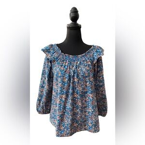 Sonoma: Blue Bohemian Peasant Ruffle Sleeve Blouse